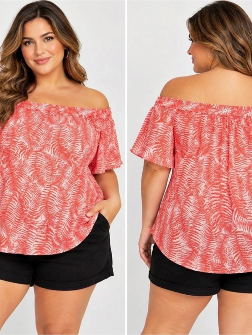 Michael Kors Abstract Off-Shoulder Cotton Blouse Pink XL